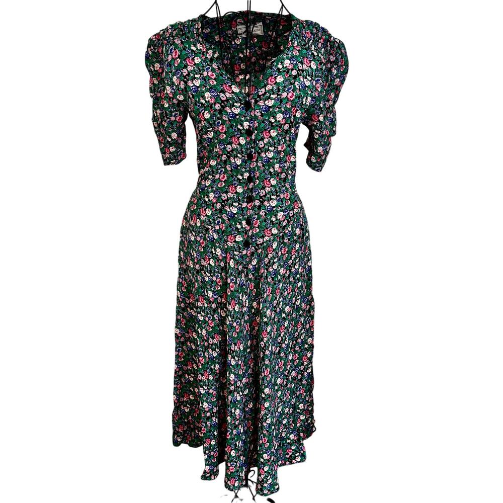 Vintage 80's E.D. Michaels Cottage Boho Floral Prairie Maxi Dress Retro Fairy XS